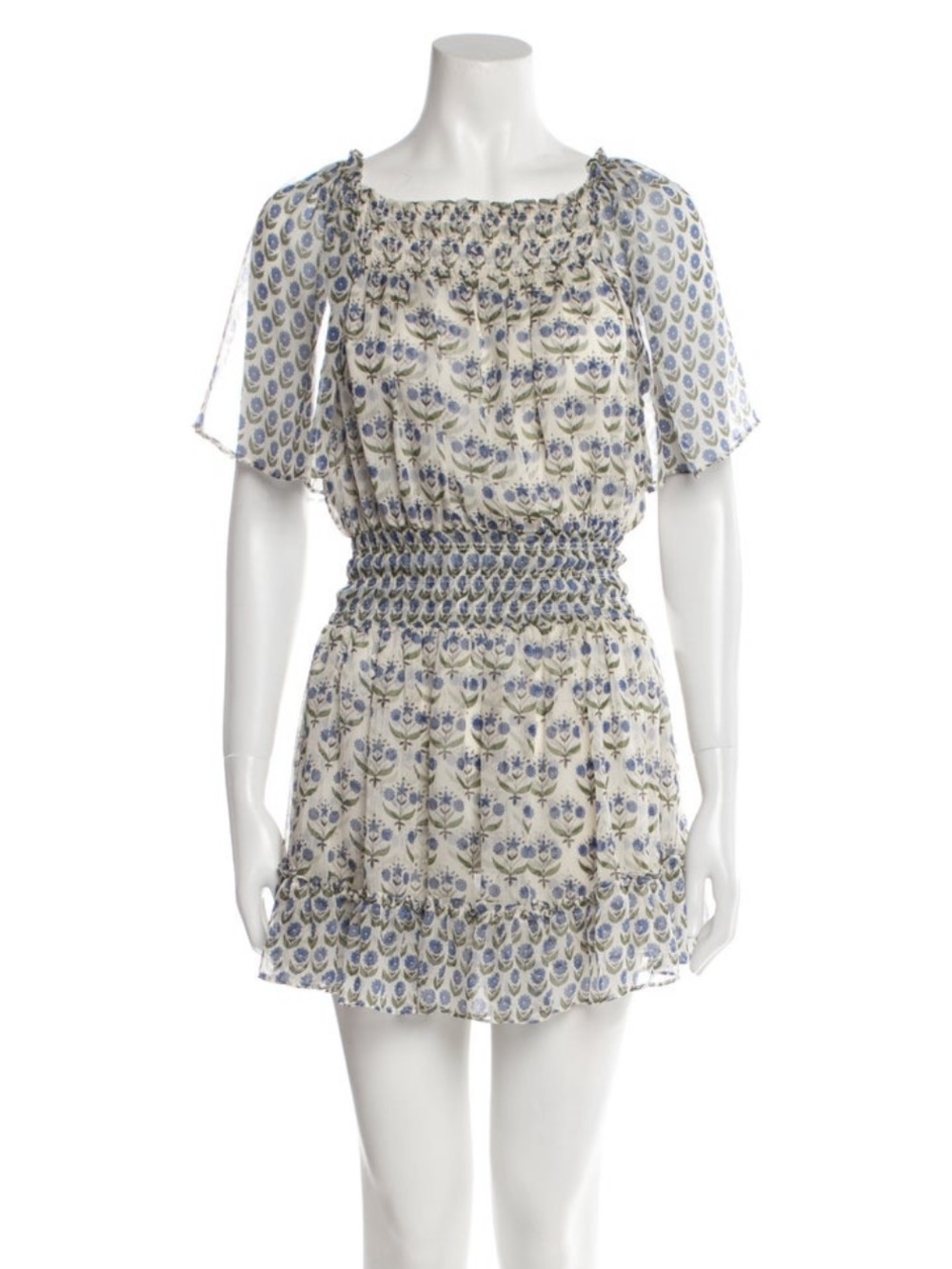 MISA Los Angeles Cream Mini Dress with Blue Floral Print